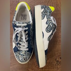 Bibi Lou Gamin Sneakers With Blue/Silver Sequins and Flame Detail Blue Size 36